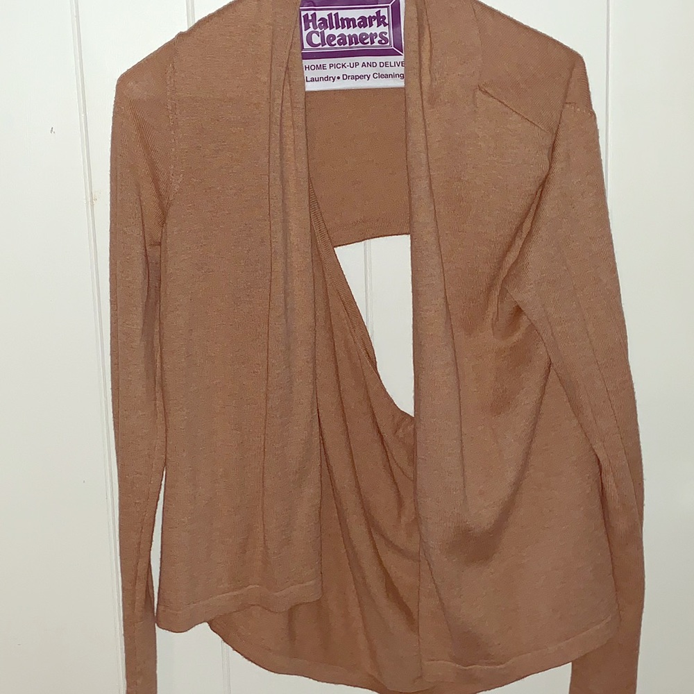 BCBG open back sweater cardigan tan